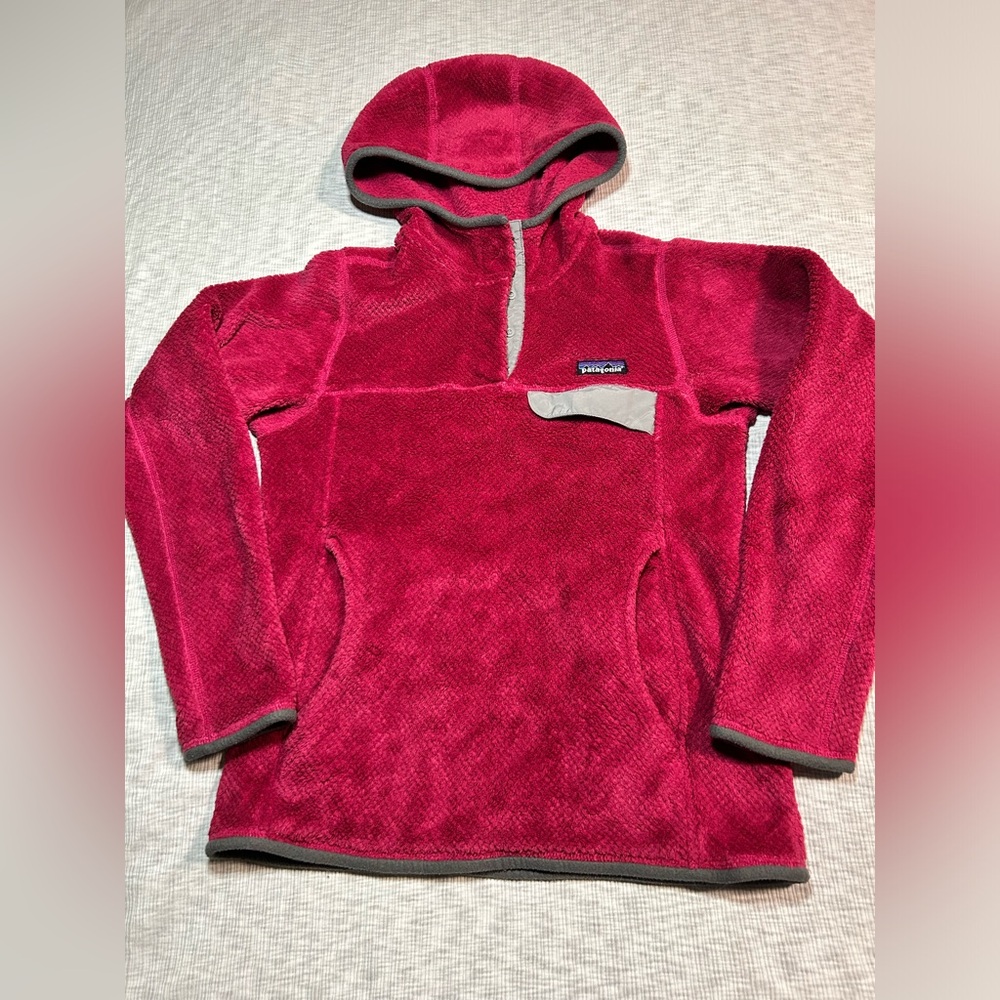 Patagonia Women’s X Small Hooded Re-Tool Snap T Hoodie Red Maroon Pocket XS‎